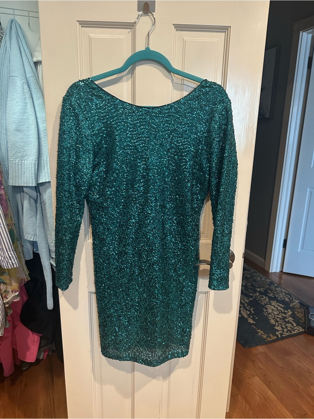 Forever 21 Teal Sequin Long-Sleeve Dress